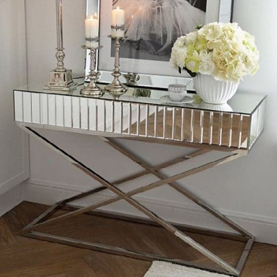 Gala Mirrored Wooden Console Table In Silver_1