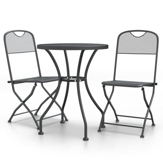 Galax Small Round Metal Mesh 3 Piece Dining Set In Anthracite_2