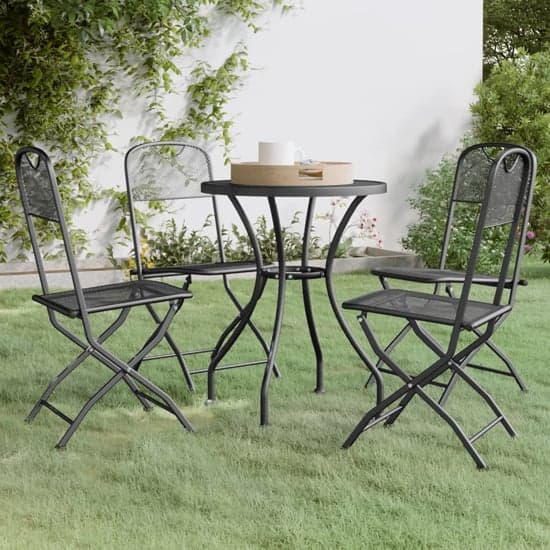 Galax Small Round Metal Mesh 5 Piece Dining Set In Anthracite_1