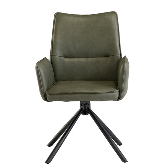 Galena Faux Leather Dining Armchair In Green With Black Legs_2