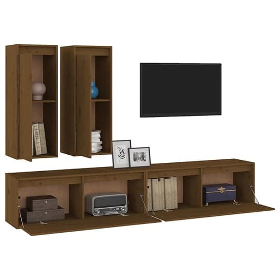 Galilee Solid Pinewood Entertainment Unit In Honey Brown_4