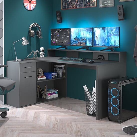 Groton Wooden Gaming Desk With Storage In Matt Anthracite