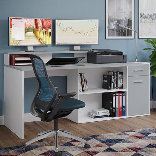 Groton Wooden Gaming Desk With Storage In Light Grey And White_3