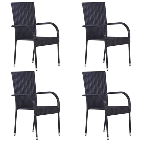 Garima Outdoor Set Of 4 Poly Rattan Dining Chairs In Black_1