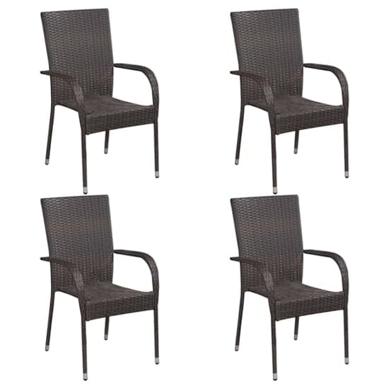 Garima Outdoor Set Of 4 Poly Rattan Dining Chairs In Brown_1