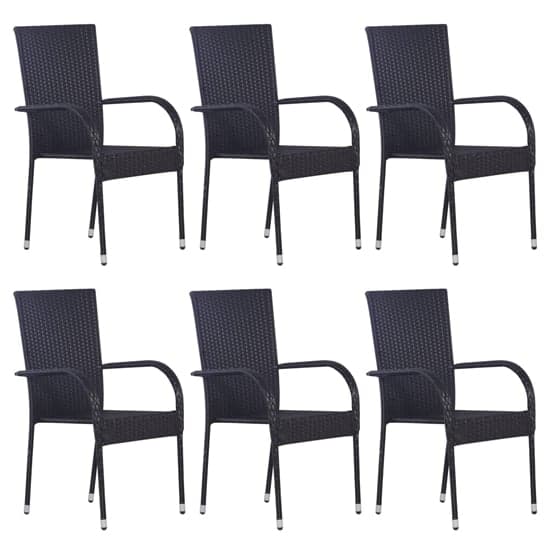 Garima Outdoor Set Of 6 Poly Rattan Dining Chairs In Black_1