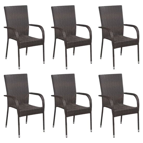 Garima Outdoor Set Of 6 Poly Rattan Dining Chairs In Brown_1