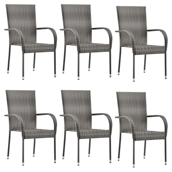 Garima Outdoor Set Of 6 Poly Rattan Dining Chairs In Grey_1