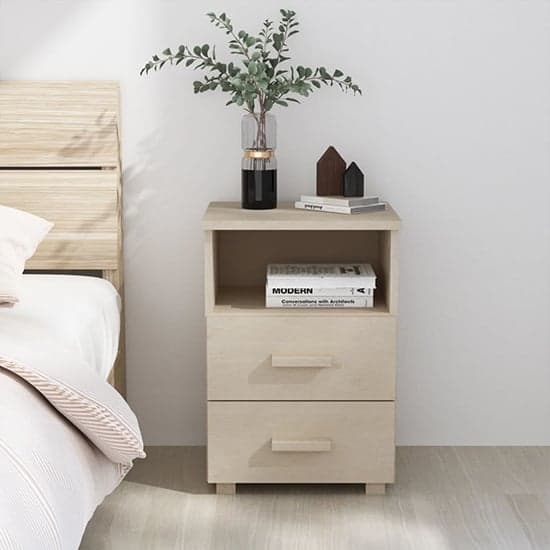 Garza Solid Pinewood Bedside Cabinet In Honey Brown_1