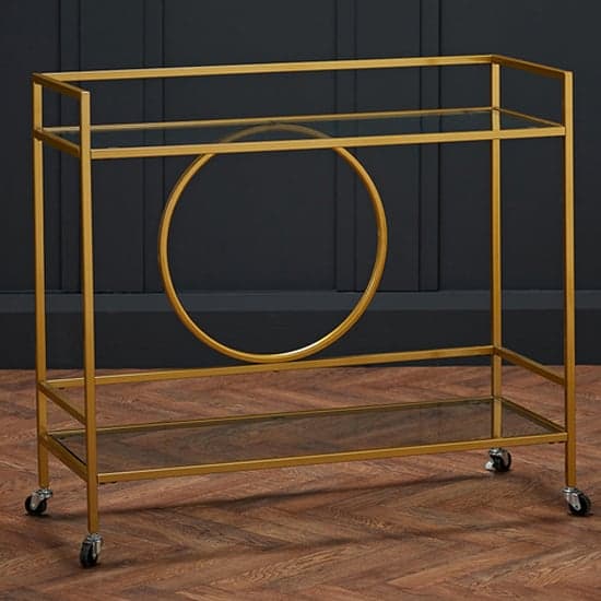 Gaspe Rectangular Glass Shelves Drinks Trolley With Gold Frame_2