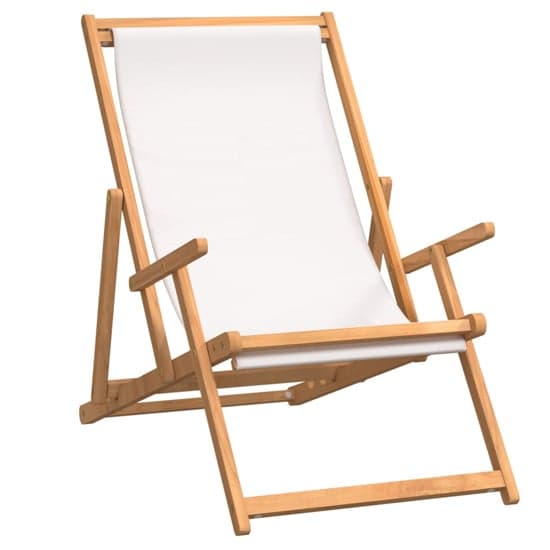 Gella Teak Wood Beach Folding Chair With Cream Fabric Seat_2