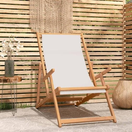 Gella Teak Wood Beach Folding Chair With Cream Fabric Seat_1