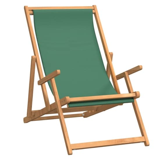 Gella Teak Wood Beach Folding Chair With Green Fabric Seat_2