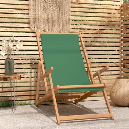 Gella Teak Wood Beach Folding Chair With Green Fabric Seat_1
