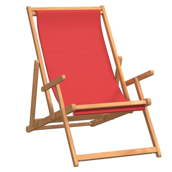 Gella Teak Wood Beach Folding Chair With Red Fabric Seat_2