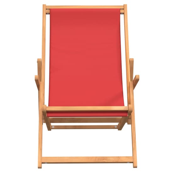 Gella Teak Wood Beach Folding Chair With Red Fabric Seat_3