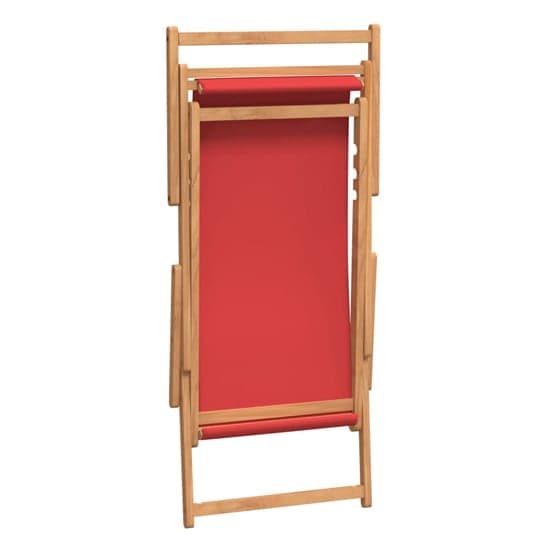 Gella Teak Wood Beach Folding Chair With Red Fabric Seat_6