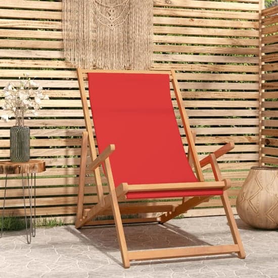 Gella Teak Wood Beach Folding Chair With Red Fabric Seat_1