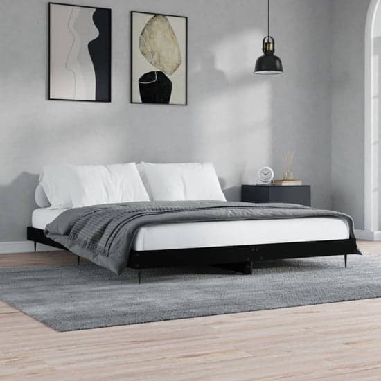 Gemma Wooden Double Bed In Black With Black Metal Legs_1