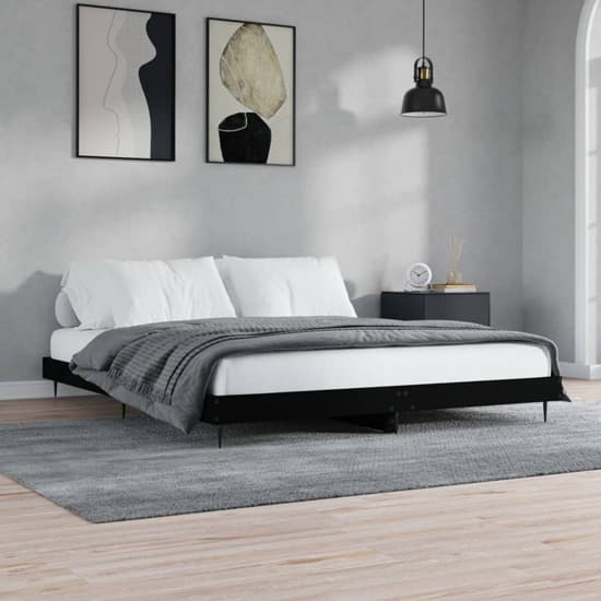 Gemma Wooden Double Bed In Black With Black Metal Legs Furniture in