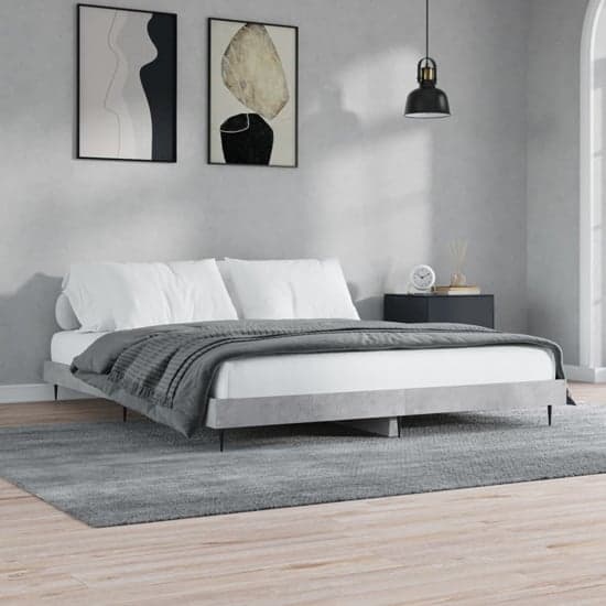 Gemma Wooden Double Bed In Concrete Effect With Black Legs_1