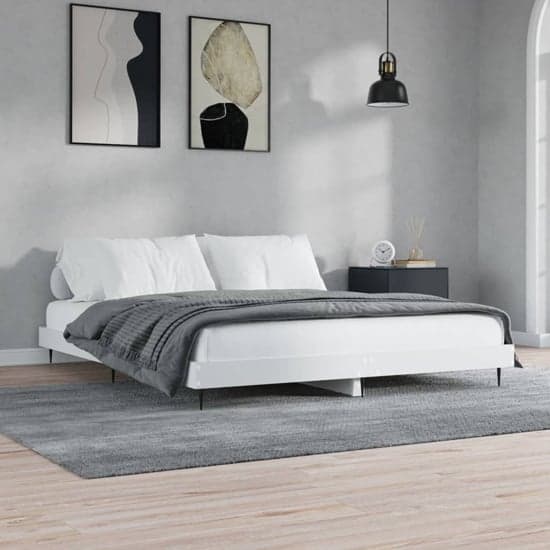 Gemma Wooden Double Bed In White With Black Metal Legs_1