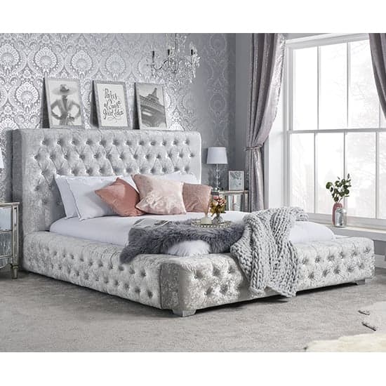 Geneva Crushed Velvet Double Bed In Grey Furniture in Fashion