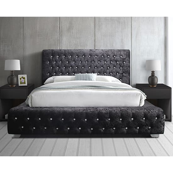 Geneva Crushed Velvet King Size Bed In Black Furniture in Fashion