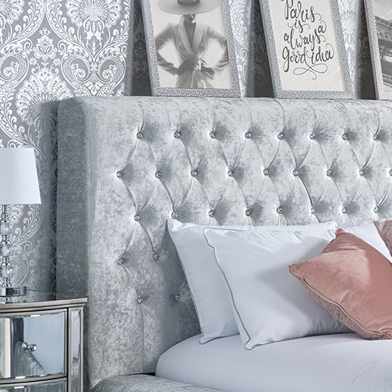 Geneva Crushed Velvet King Size Bed In Grey Furniture in Fashion