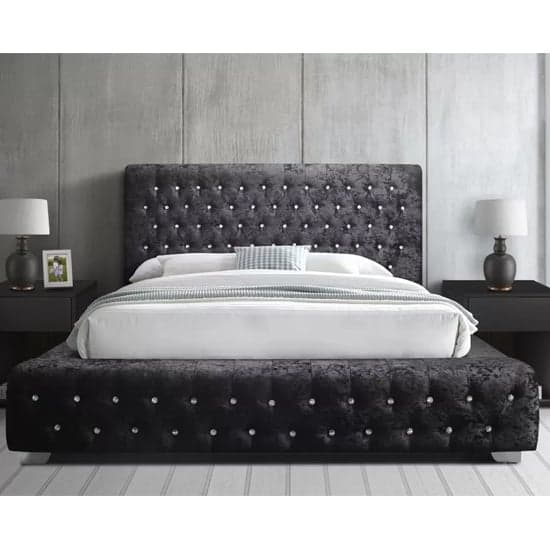 Geneva Fabric Double Bed In Black Crushed Velvet_2