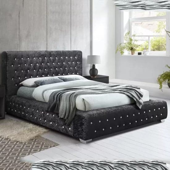 Geneva Fabric King Size Bed In Black Crushed Velvet_1