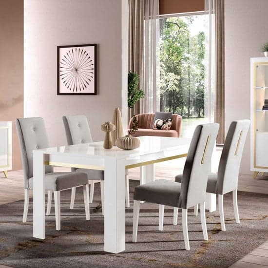 Geneva High Gloss Dining Table 190cm In White And Gold_2