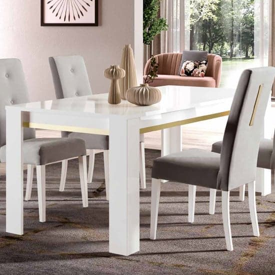 Geneva High Gloss Dining Table 190cm In White And Gold_1