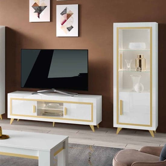 Geneva Gloss Display Cabinet 1 Door In White And Gold With LED_2