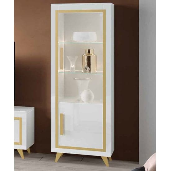 Geneva Gloss Display Cabinet 1 Door In White And Gold With LED_1