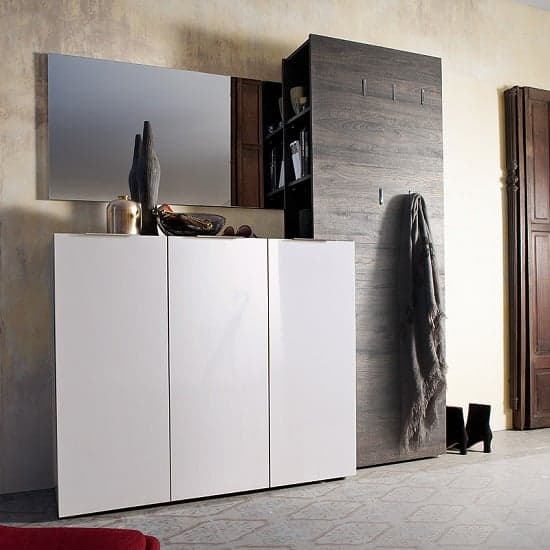 Genie Wide Shoe Cabinet In White High Gloss With 3 Doors_4