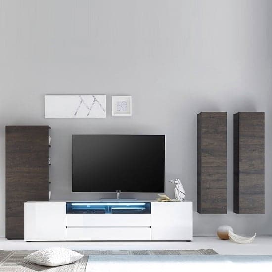 Genie Living Room Set 4 In White High Gloss And Wenge With LED_1
