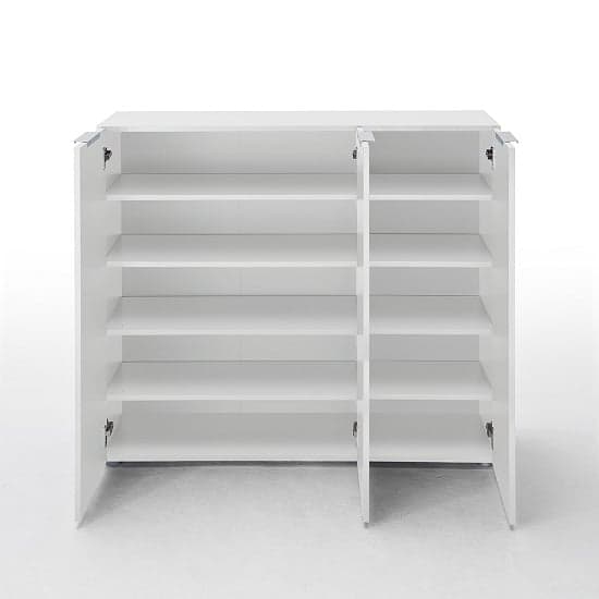 Genie Wide Shoe Cabinet In White High Gloss With 3 Doors_3