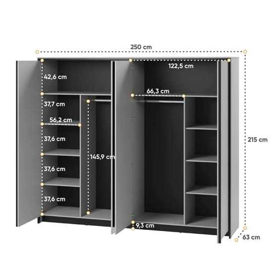 Genoa Mirrored Wardrobe With 4 Doors In Grey And LED_4