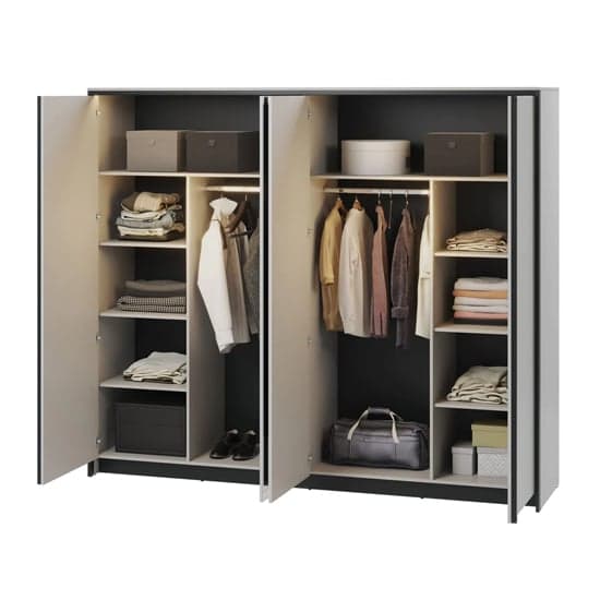 Genoa Mirrored Wardrobe With 4 Doors In Grey And LED_5