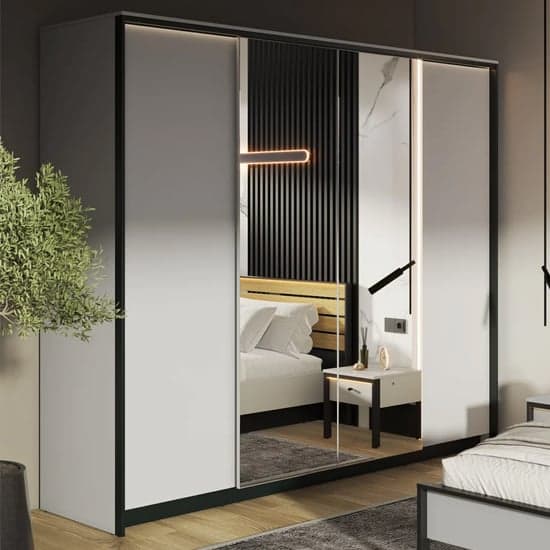 Genoa Mirrored Wardrobe With 4 Doors In Grey And LED_1