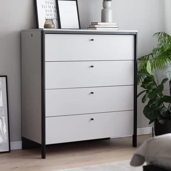 Genoa Wooden Chest Of 4 Drawers In Grey And LED_3