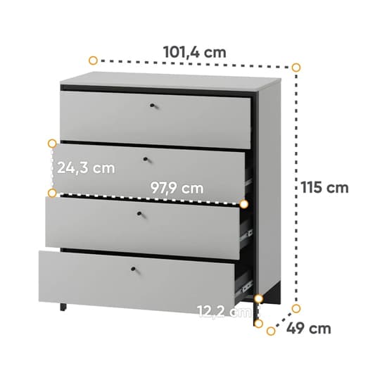 Genoa Wooden Chest Of 4 Drawers In Grey And LED_7