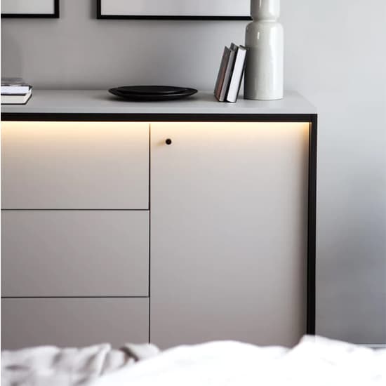 Genoa Wooden Sideboard With 1 Door 3 Drawers In Grey And LED_3
