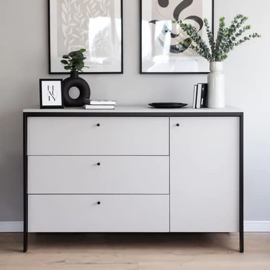 Genoa Wooden Sideboard With 1 Door 3 Drawers In Grey And LED_5