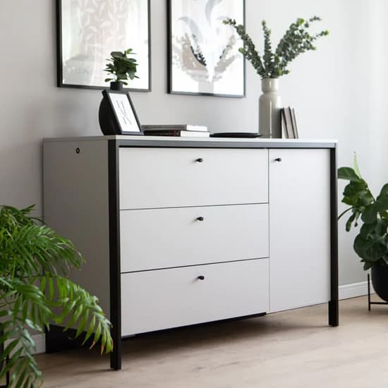 Genoa Wooden Sideboard With 1 Door 3 Drawers In Grey And LED_7