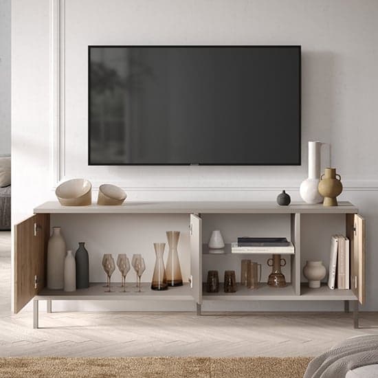Genoa Wooden TV Stand With 3 Doors In Cashmere And Cadiz Oak_2