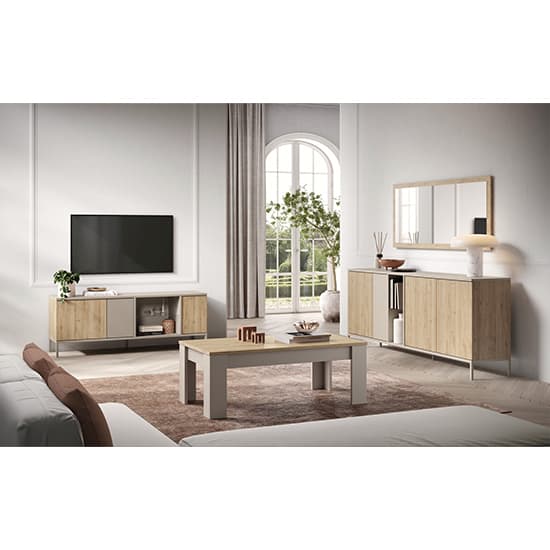 Genoa Wooden TV Stand With 3 Doors In Cashmere And Cadiz Oak_3