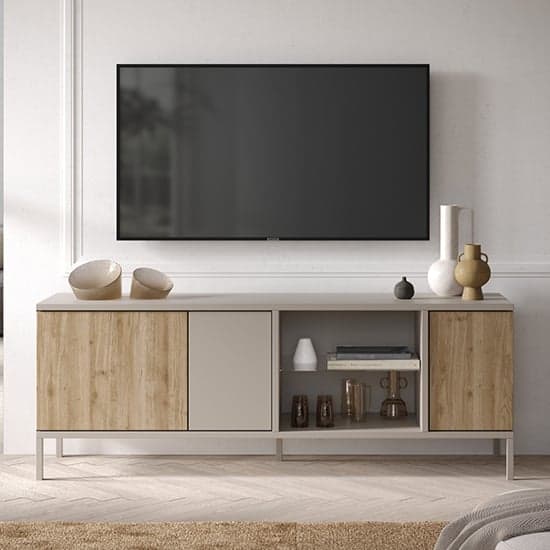 Genoa Wooden TV Stand With 3 Doors In Cashmere And Cadiz Oak_1