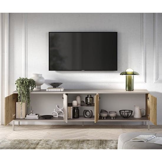 Genoa Wooden TV Stand With 4 Doors In Cashmere And Cadiz Oak_2
